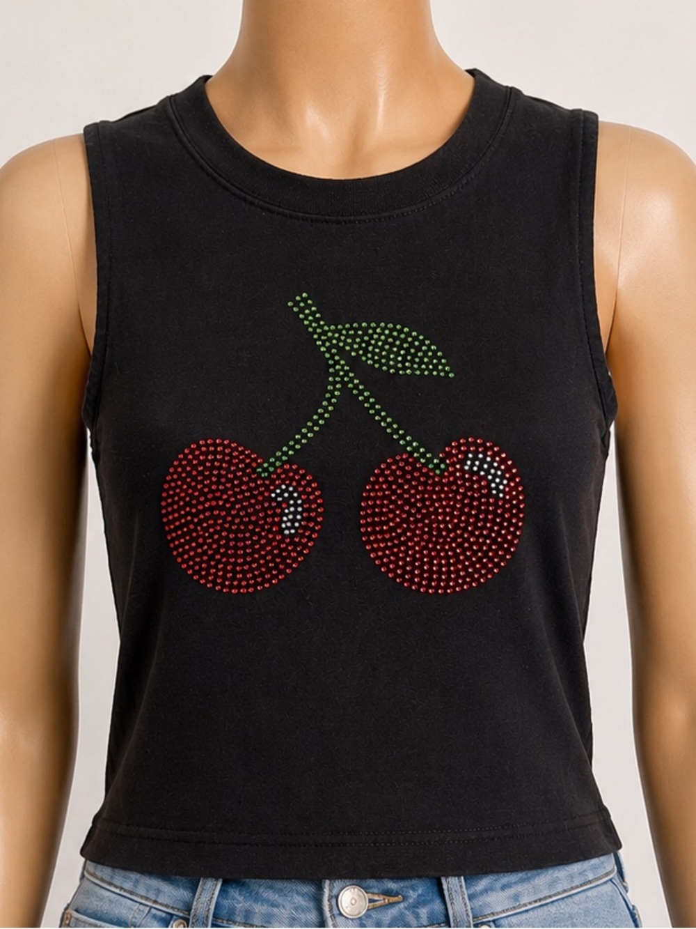 Urban Outfitters Black Rhinestone Cherry Tank Top